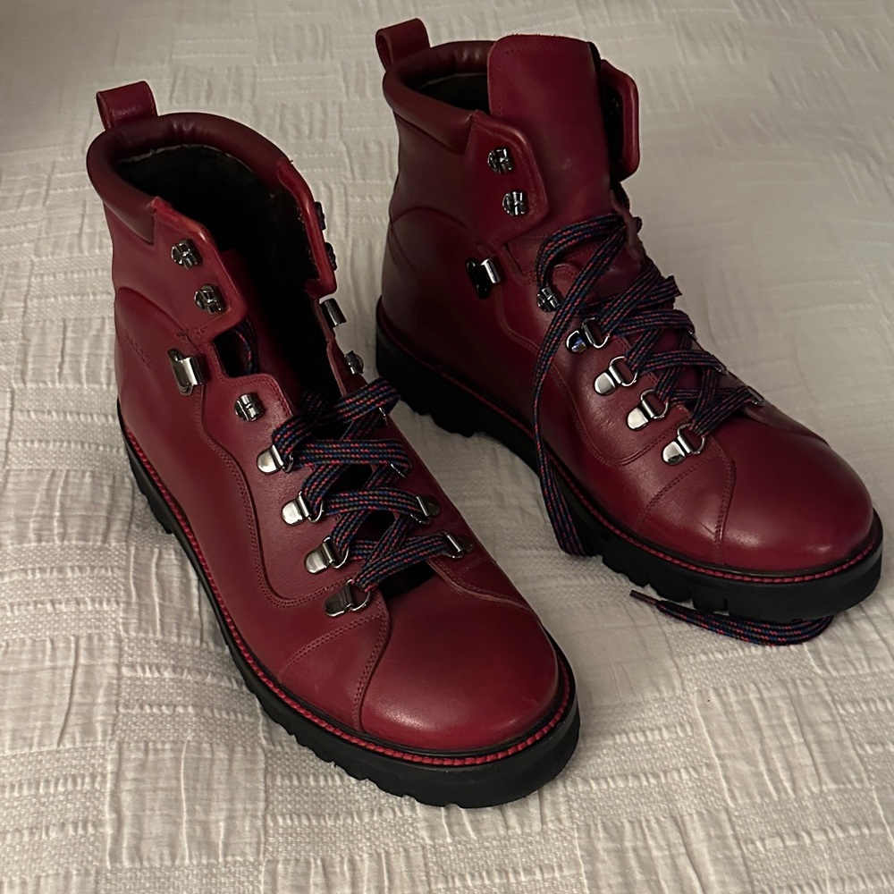Bally red leather hiking boot